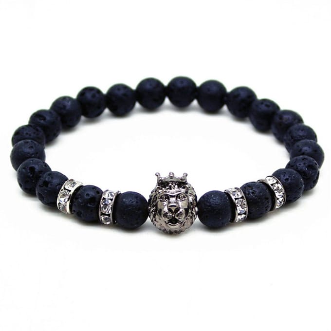 Memphis kralen armband mannen Lavasteen Lionhead Grey