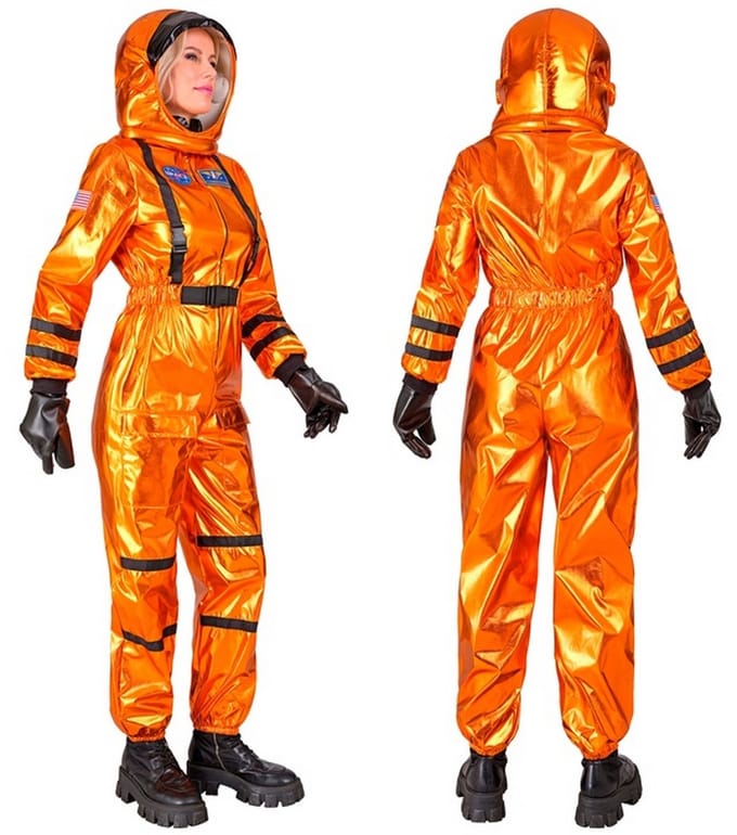 Astronaut oranje dame kostuum Lars