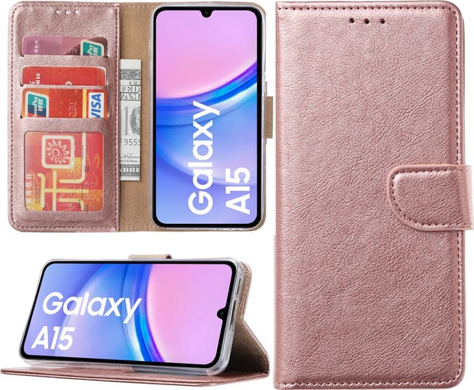 Hoesje geschikt voor Samsung Galaxy A15 bookcase met pasjeshouder - Rosé goud