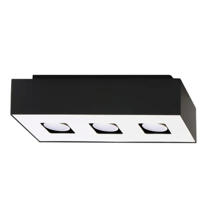 Plafondlamp MONO 3 met 3 spots in lijn - Sollux Lighting - IP20 - Zwart/wit staal behuizing - 34 x 14 x 11 cm - 3 x GU10 LED, exclusief lichtbron - 3 x 10 W - Minimalistische plafondlamp voor slaapkamer, woonkamer en gang