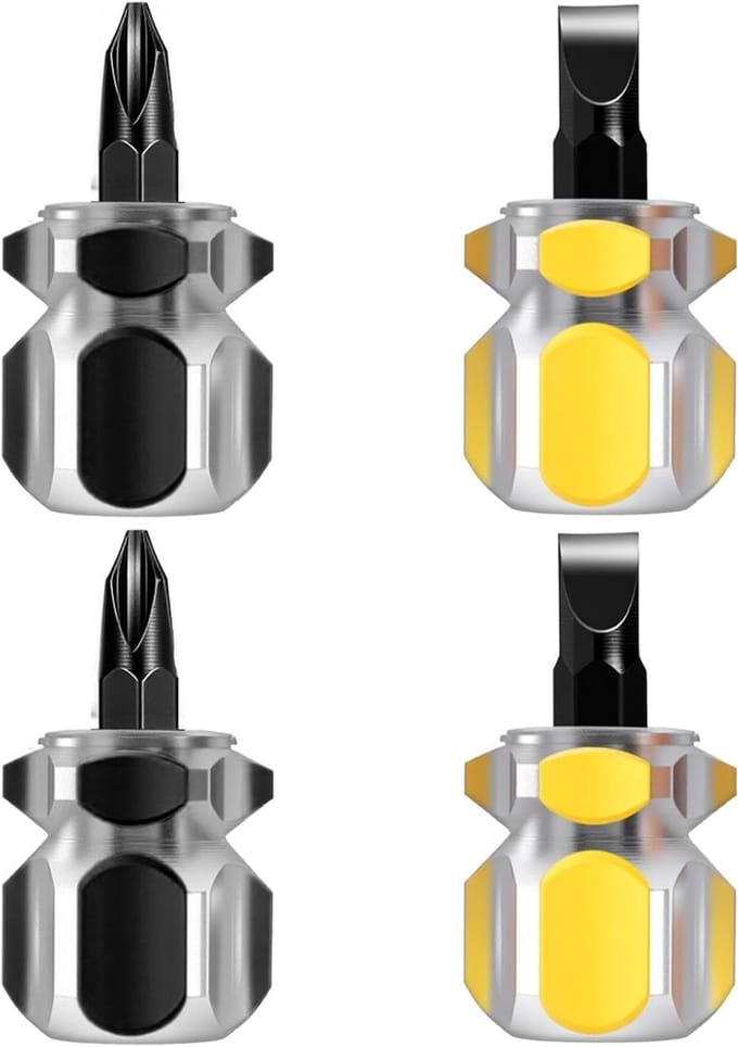 Set van 4 Korte Blunt Schroevendraaiers, Mini Sleuf- en Kruiskop, Ideaal voor Naaimachines en Creatieve Klussen
