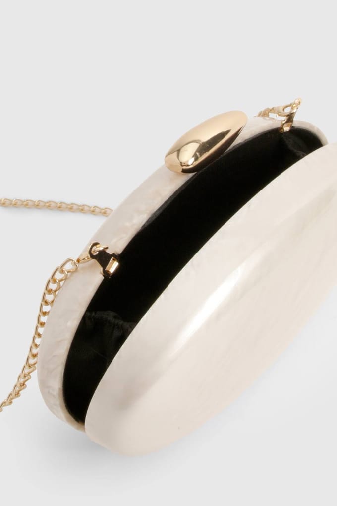 boohoo Dames Marmer Acryl Ovale Clutch Bag | Wit