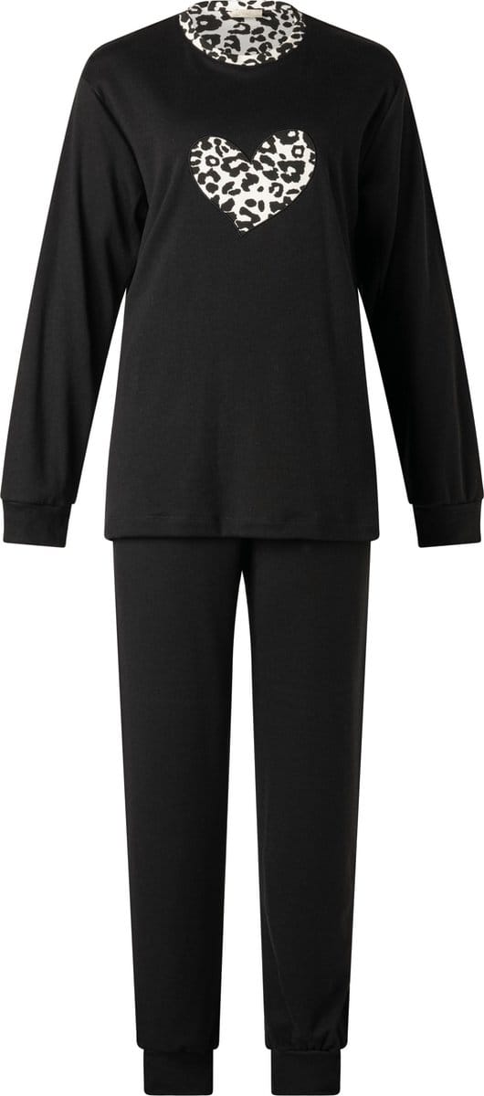 Lunatex dames pyjama interlock - maat S - Panter hart - zwart