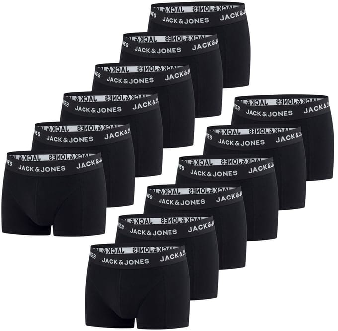 Jack & Jones Heren Boxershorts 12 Pack Basic Trunks Zwart L Ondergoed met Elastische Softband