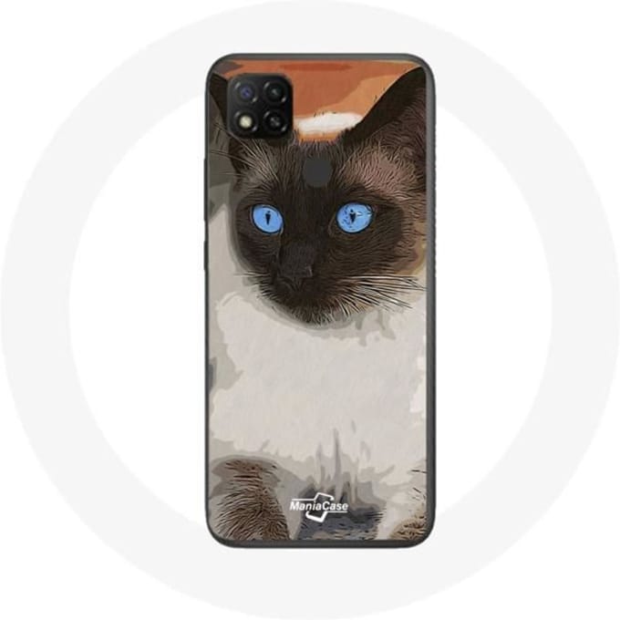 Xiaomi Redmi 9C hoesje Siamese kat Zwart en wit Blauwe ogen