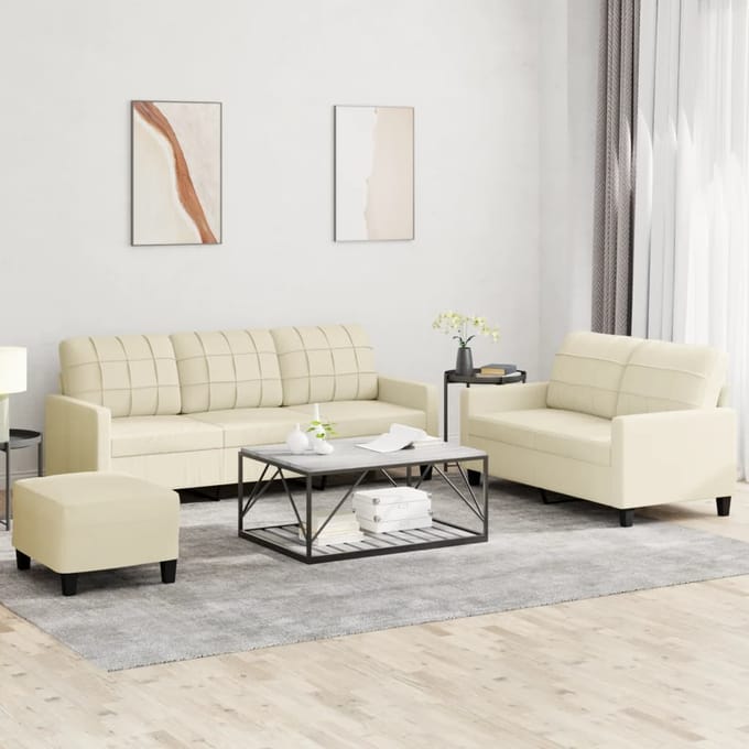 vidaXL - 3-delige - Loungeset - met - kussens - kunstleer - crème