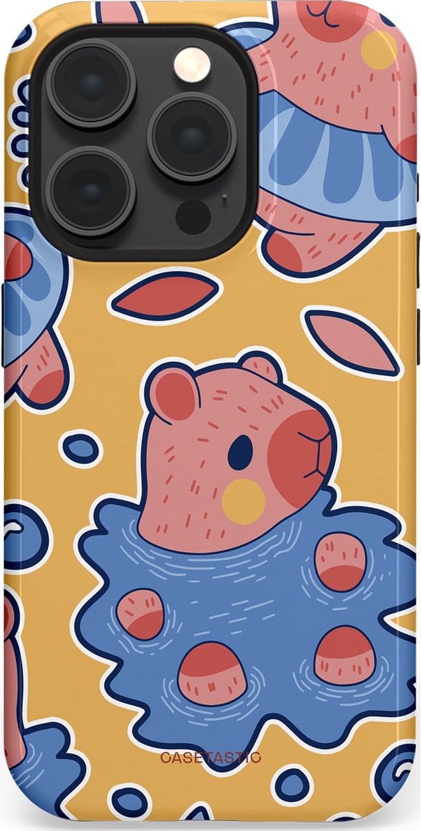 Casetastic hoesje geschikt voor Apple iPhone 15 Pro - MagSafe - Dubbellaagse bescherming - Capibara plons - Fashion Case - Goud Lavendel Perzik Grijs