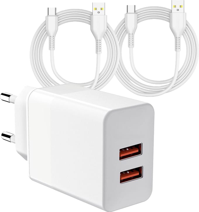 2.4A USB Lader met 2x USB C Kabels - 1 Meter - 12W - Oplader voor o.a A54, A25, A24, A23, A53