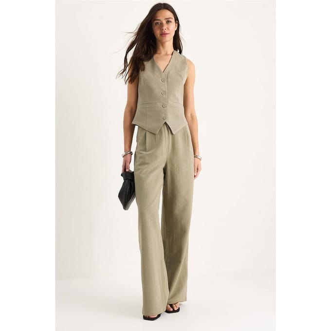 V-hals Vest en Wijde Pantalon Twee-delige Coord Set