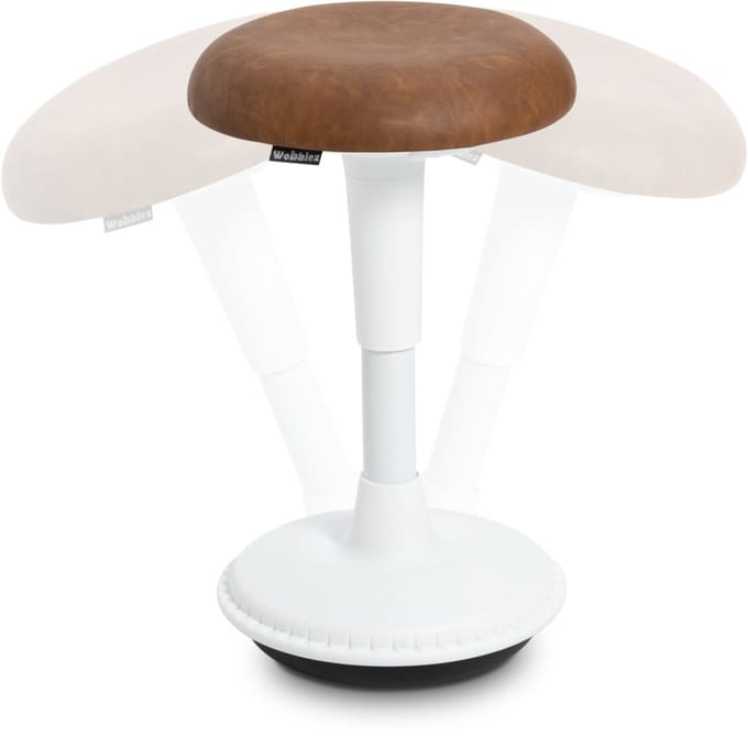 Wobblez® Spine Wiebelkruk - in hoogte verstelbare bureaukruk van 55-75 cm - Cognac zitting Wit frame