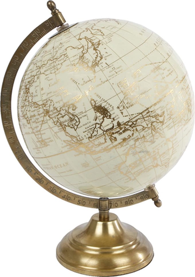 Decoratieve Wereldbollen - Wereldbol Op Voet L Crème/goud 20x20x30cm