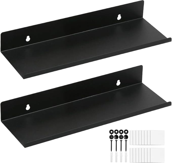 2 Stuks Muurbevestigd met Schroeven en - 30cm Zwarte Floating Plank