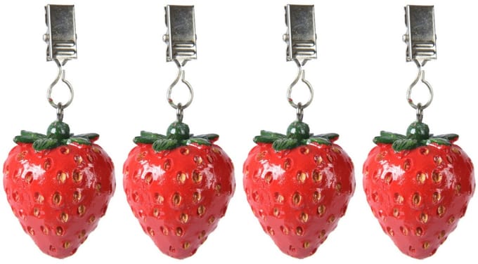 Decoris tafelkleedgewichtjes/hangers - 4x - aardbei - kunststeen - rood