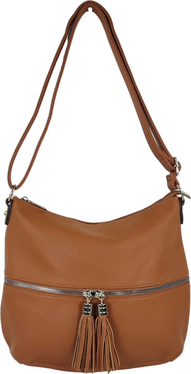 Flora&Co - schoudertas/crossbody tas - camel - instelbare draagriem