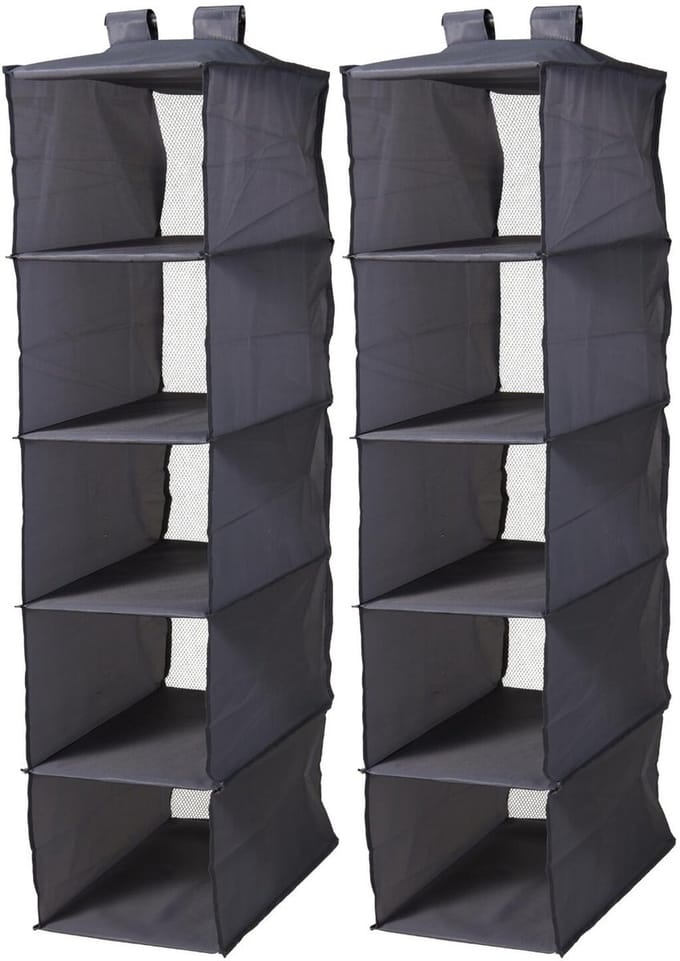 Redcliffs opbergkast - 2x - 5 planken - donkergrijs - polyester - opvouwbaar - kledingkast/organizer