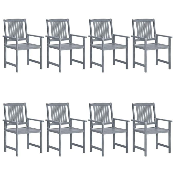 vidaXL - Tuinstoelen - 8 - st - met - kussens - massief - acaciahout - grijs