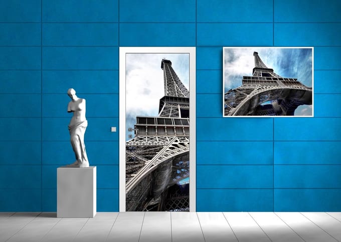 Deursticker Muursticker Eiffeltoren, Parijs | Grijs | 91x211cm