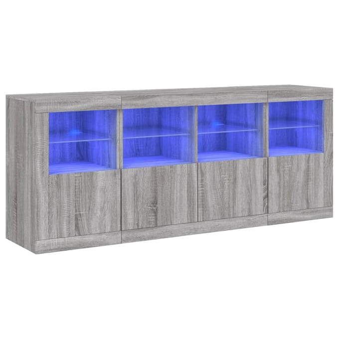 vidaXL - Dressoir - met - LED-verlichting - 163x37x67 - cm - grijs - sonoma - eiken