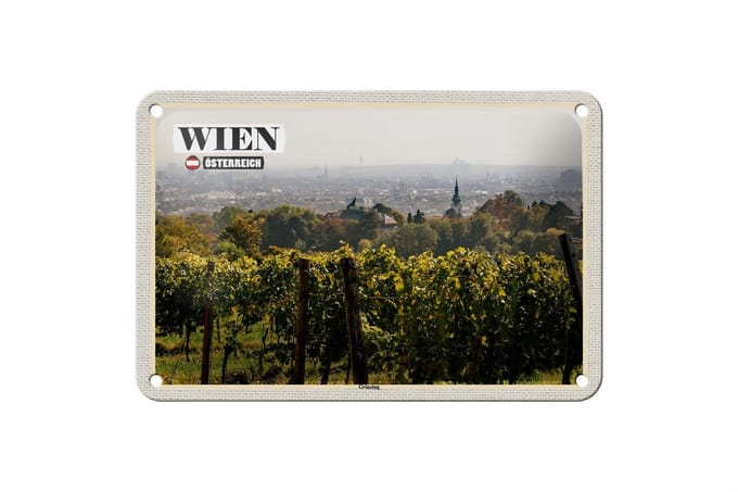 Blechschild Reise Wien Österreich Grinzing Weinfelder 18x12cm Schild