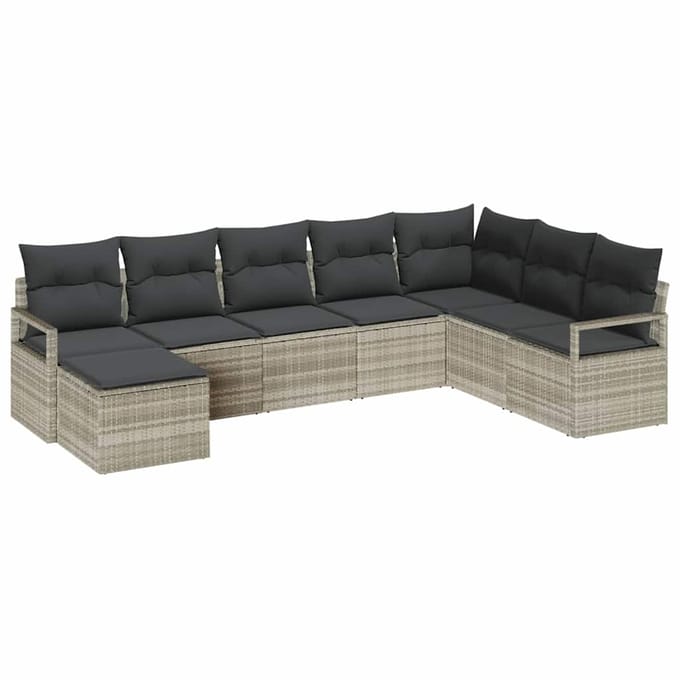 vidaXL Bankstel 7 st Lichtgrijs poly rattan
