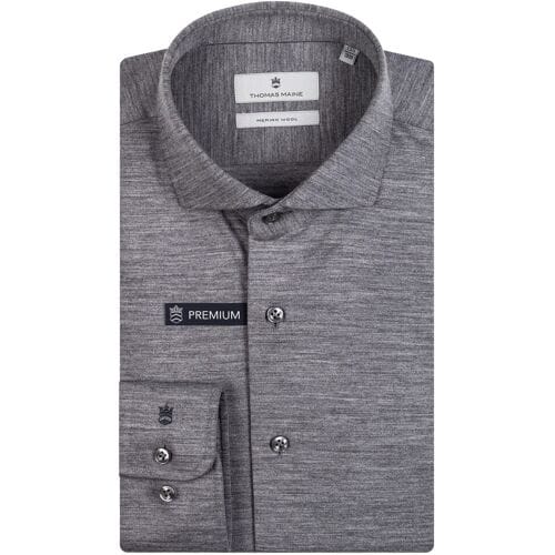 Thomas Maine Overhemd Roma Modern Kent Jersey Merino Soft Grey / male