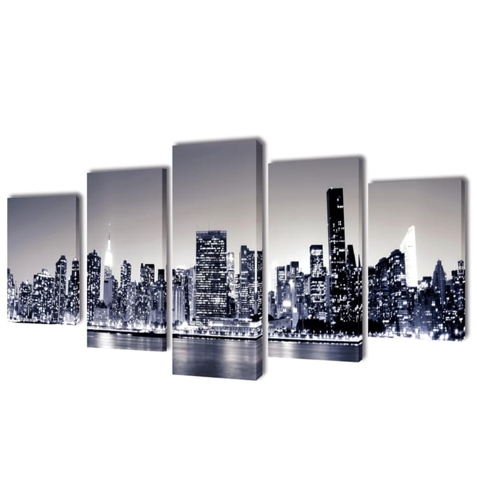 vidaXL - Canvas - muurdruk - set - monochroom - New - York - skyline - 200 - x - 100 - cm