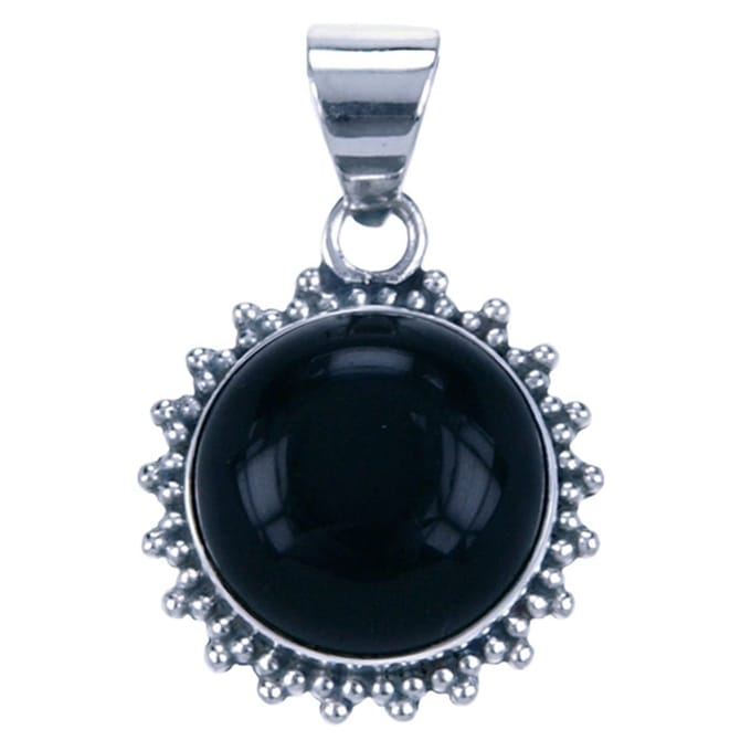 Zilveren Onyx rond met kartelrand ketting hanger