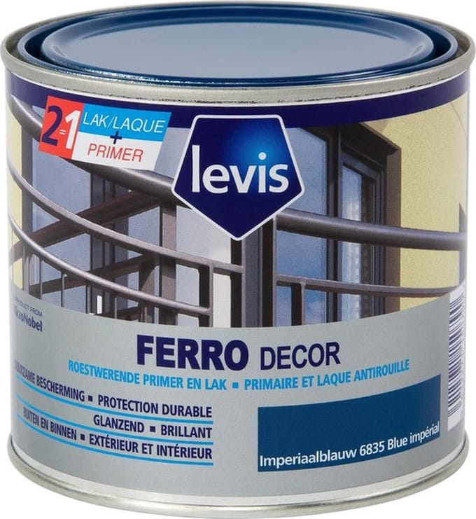 Levis Ferro Decor - Roestwerende Primer & Lak - Hoogglans - Imperiaalblauw - 0.5L