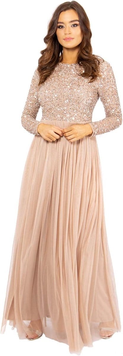 Elegante Maxi Jurk Lange Mouwen Bruidsmeisje Herfst Evenementen