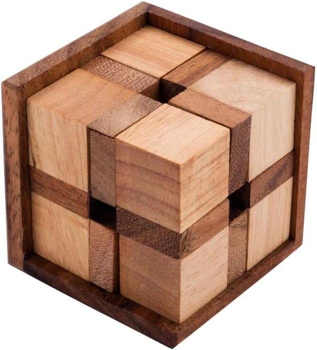 Crazy Cube en Bois - Casse-Tête Difficile Niveau 4/5 - Jeu de Logique Adulte et Enfant Dès 10 Ans - 9 Pièces - 7 cm vert