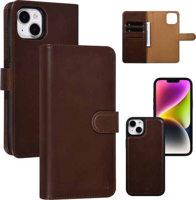UNIQ Accessory 2 in 1 Bruin iPhone 14 Plus Booktype en Backcover Pasjeshouder - Magneetsluiting