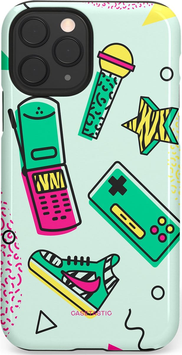 Casetastic hoesje geschikt voor Apple iPhone 11 Pro - Dubbellaagse bescherming - Retro 80s sneaker - Fashion Case - Wit Lichtgrijs Groen Lichtroze
