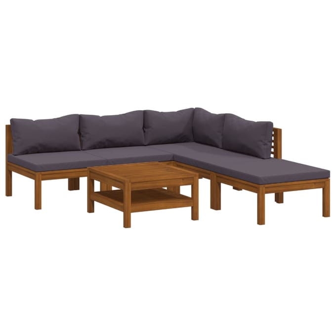 vidaXL - 6-delige - Loungeset - met - kussens - massief - acaciahout
