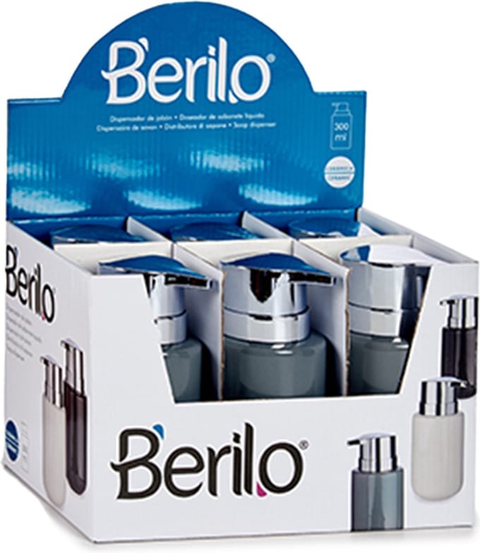 Berilo Toilet spullen set - Toiletborstel met zeeppompje - keramiek - grijs