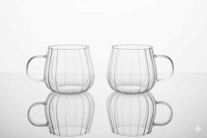 Bavary Timeless Glazen Mok – 350 ml – Set van 2 – Hittebestendig – Koffie & Thee – Luxe Ribbel Design