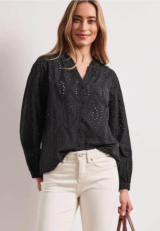 Blouse met gespleten hals en Shiffley-patroon
