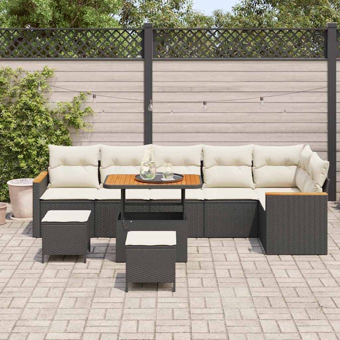 vidaXL - Tuinbank - Set - met - kussen - met - opslag - Zwart - Poly - rattan