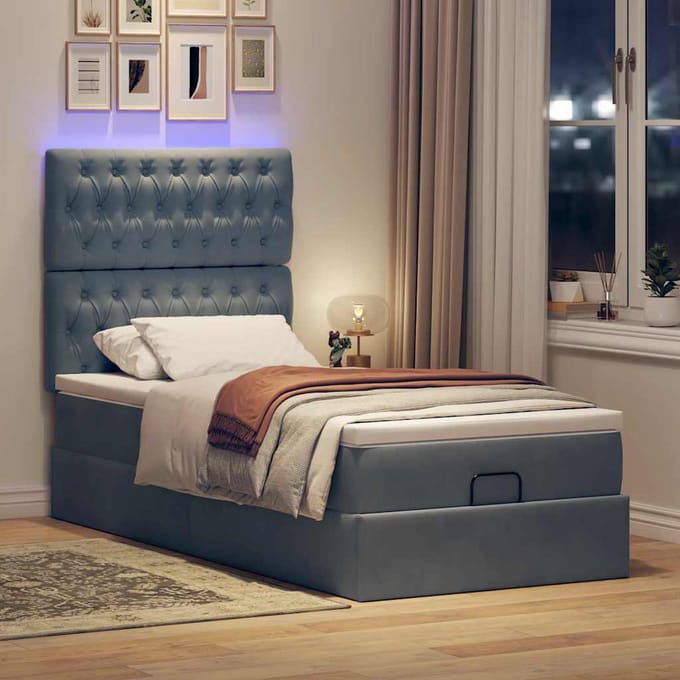 vidaXL - Ottoman - bed - met - matrassen - en - LED's - 100x200cm - fluweel