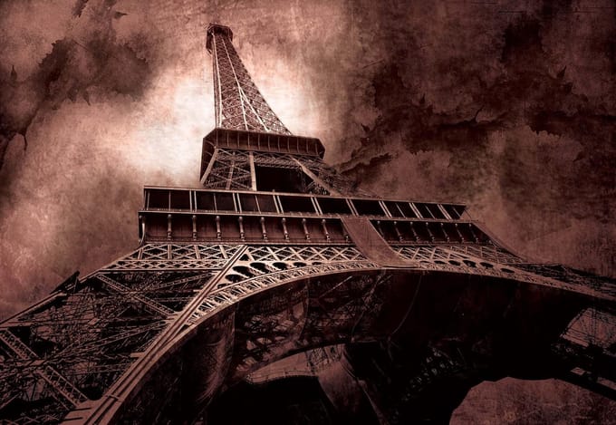 Fotobehang Paris Eiffel Tower Brown | PANORAMIC - 250cm x 104cm | 130g/m2 Vlies