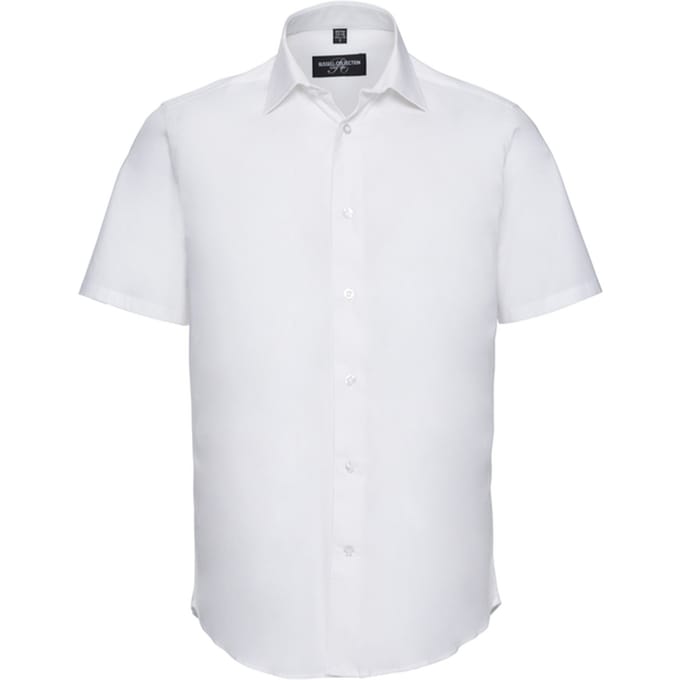 Russell Collection Heren Stretch Overhemd Met Korte Mouwen (Wit)