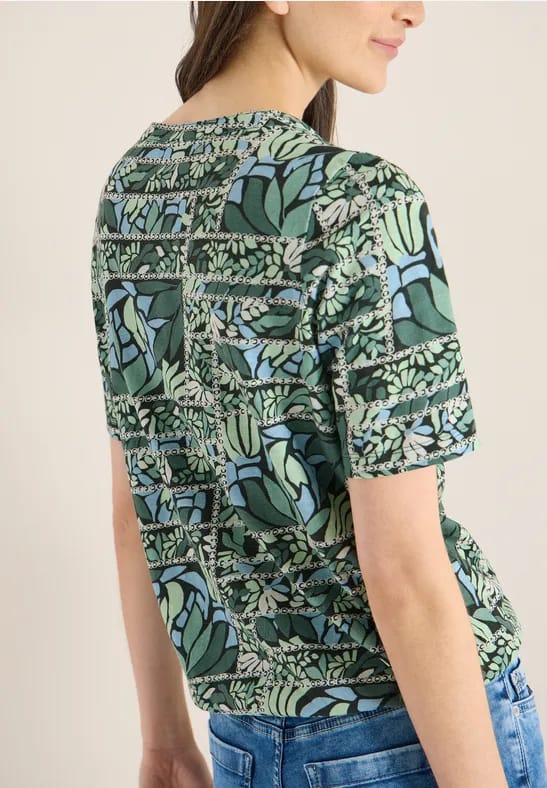 Shirt met korte mouwen, gespleten hals en print