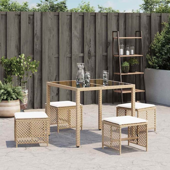 vidaXL - Tuinkrukken - 4 - st - met - kussens - 41x41x36 - cm - poly - rattan - beige
