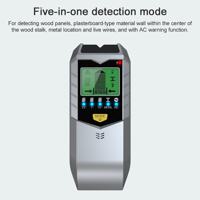 LCD-achtergrondverlichting Digitale wandmetaaldetector Draagbare multifunctionele houtnoppenzoeker Muur zilver