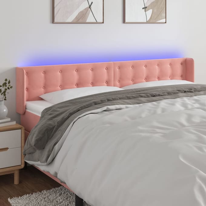 vidaXL - Hoofdbord - LED - 203x16x78/88 - cm - fluweel - roze