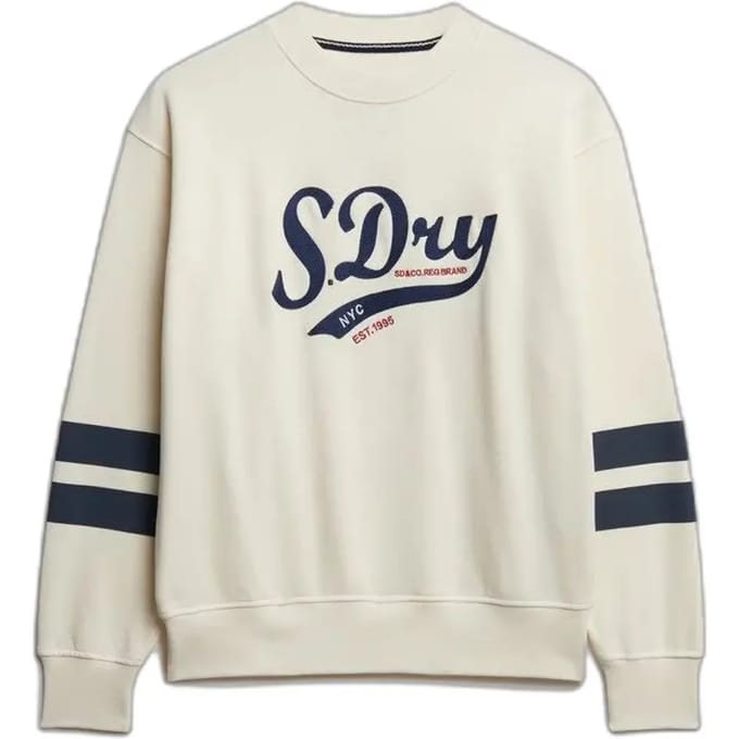 Superdry Varsity Script Boxy Crew Sweatshirt Crème Grootte: 38