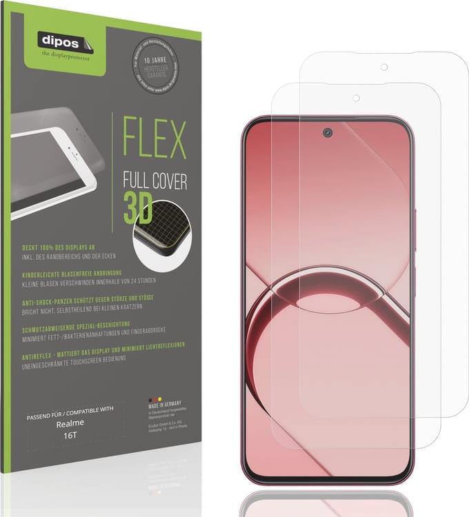 dipos FLEX – 2x Matte Screenprotector geschikt voor Realme 16T | Volledige Schermbescherming | Case-Friendly