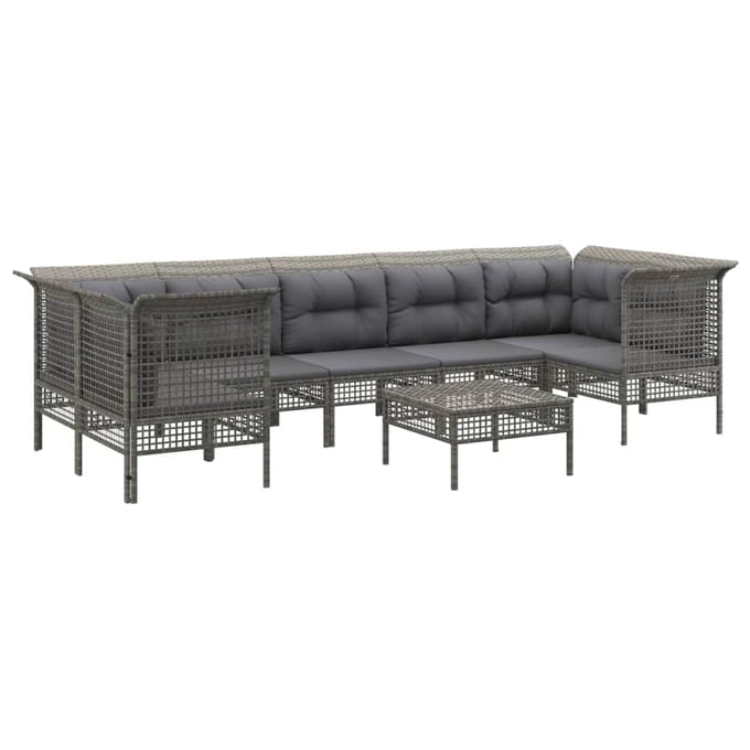 vidaXL - 8-delige - Loungeset - met - kussens - poly - rattan - grijs