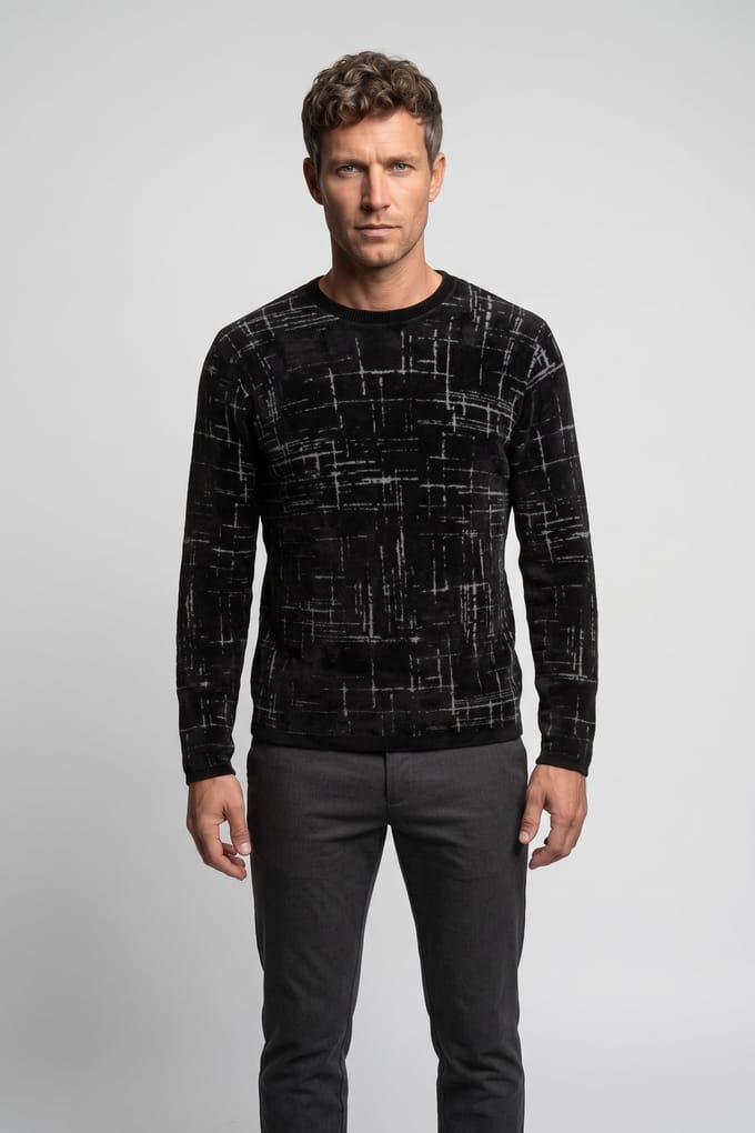 John Varvatos Cadman Ls Crew With Broke Black Größe: XS | Pullover Outlet | Herren | Schwarz