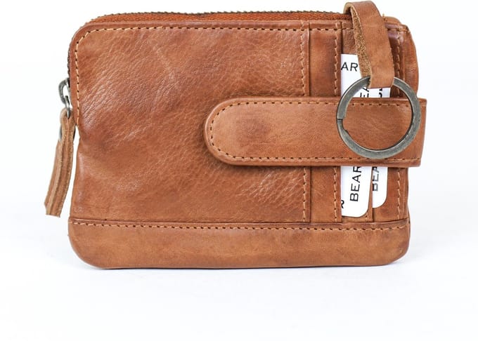 Bear Design Carrie Leren Sleuteletui / Ritsportemonnee - Cognac