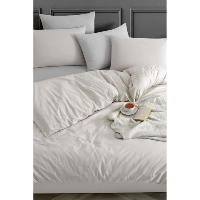 Beddengoedset - 1 dekbedovertrek 220 x 240 cm + 2 kussenslopen 60 x 60 cm - 70% katoen, 30% polyester - Beige
